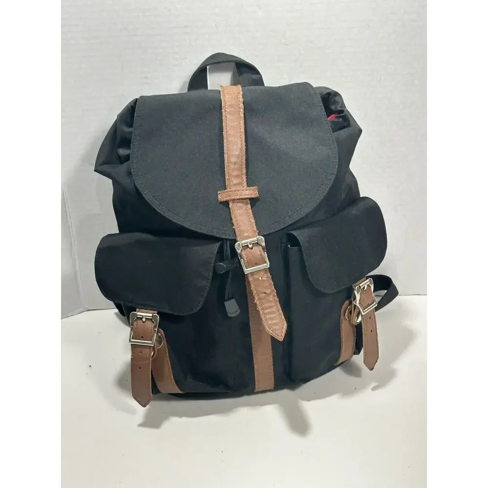 Herschel Supply Co Black w Brown Leather Close Dawson Backpack Bookbag Bag Purse